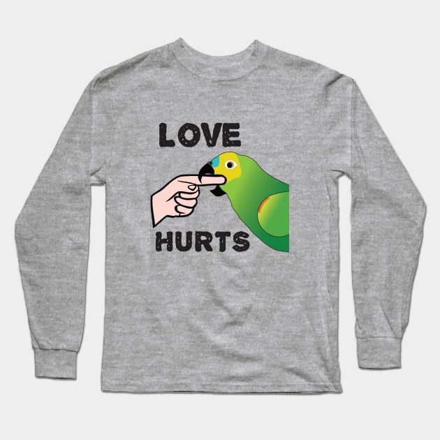 Love Hurts - Blue Front Amazon Parrot Long Sleeve T-Shirt by Einstein Parrot